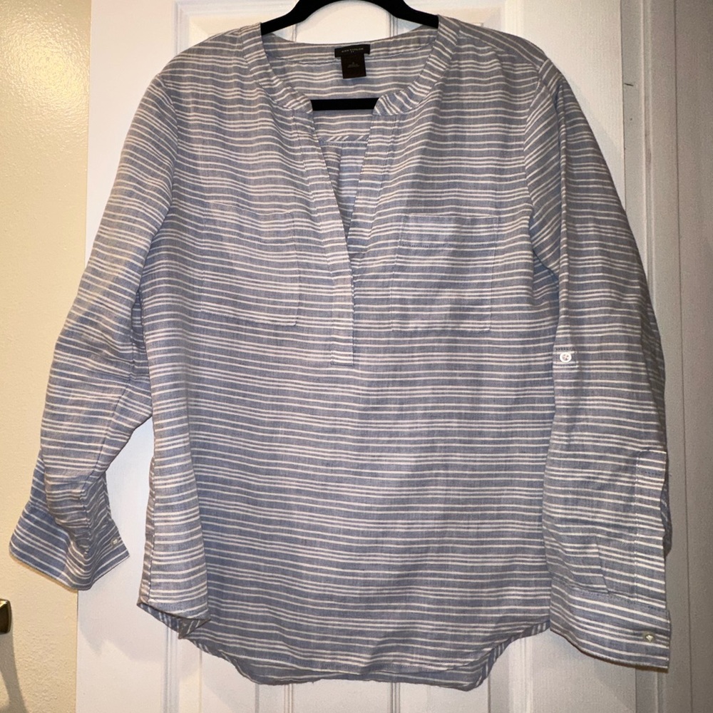 Light blue and white striped blouse - 60% linen